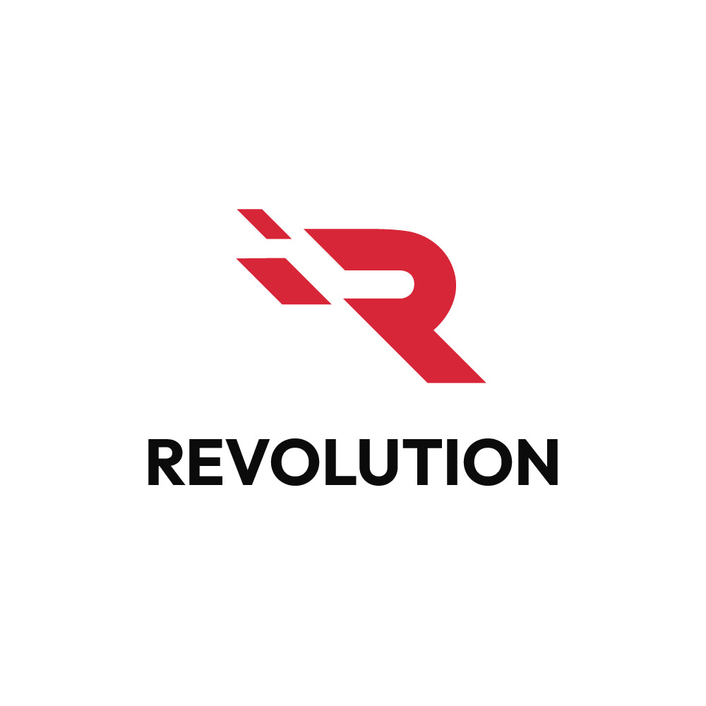 Red 'R' logo with 'REVOLUTION' text on a white background